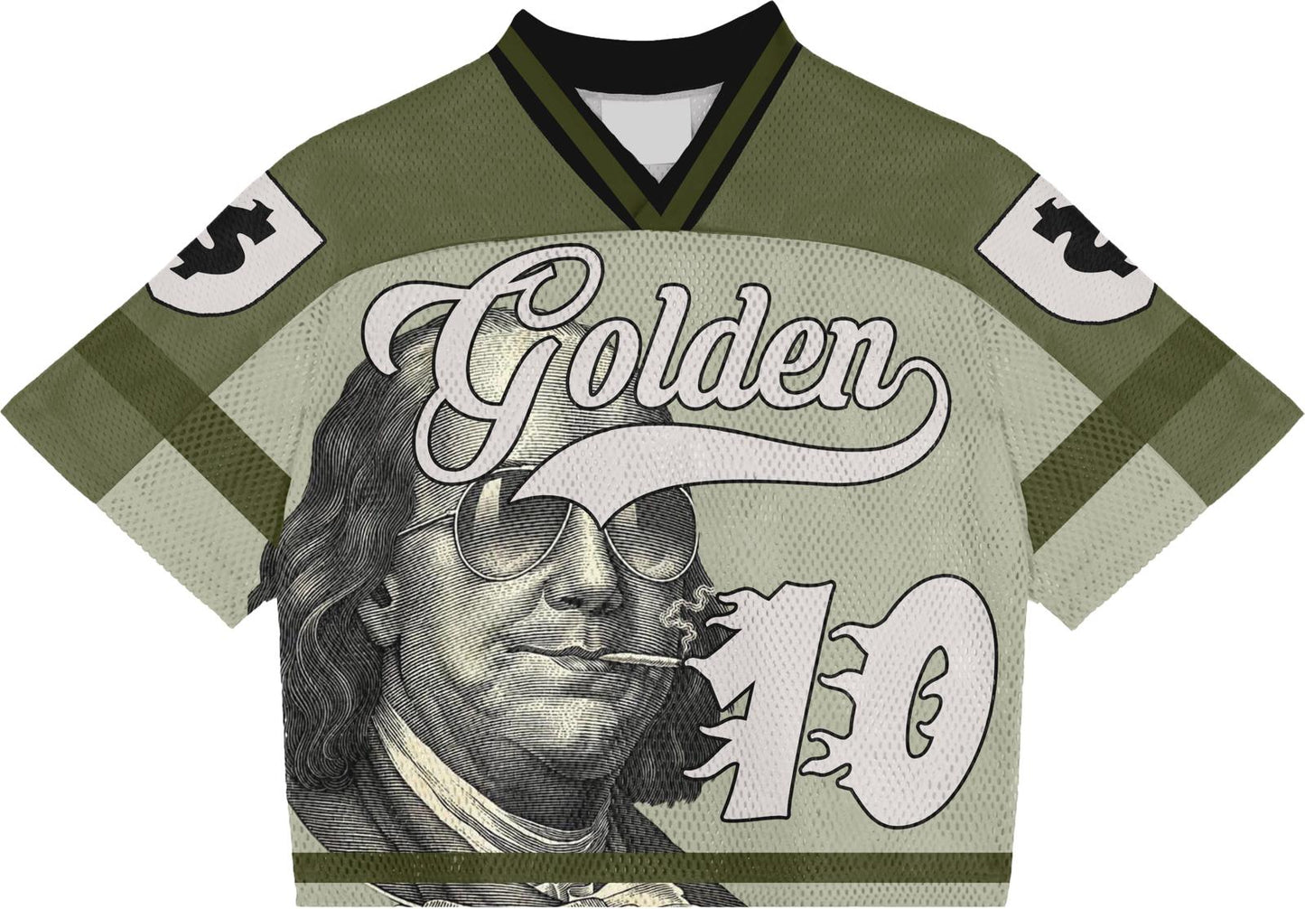 Golden Grip Benjamin Francklin green football jersey
