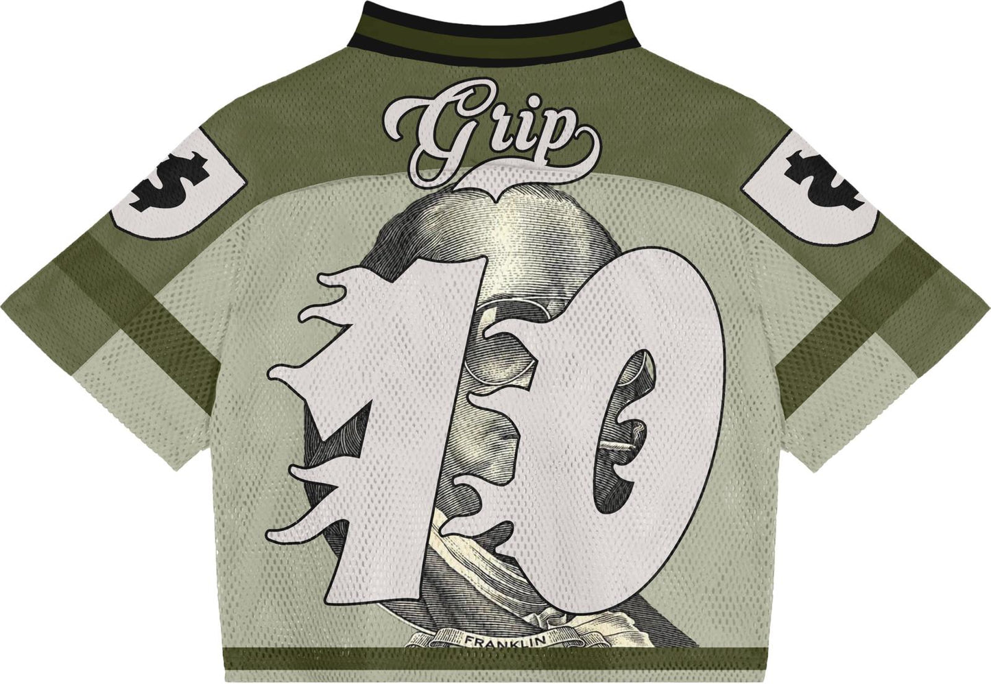 Golden Grip Benjamin Francklin green football jersey