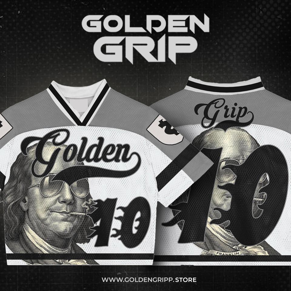 Golden Grip Benjamin Francklin white football jersey