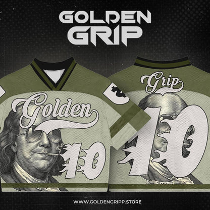 Golden Grip  Benjamin Francklin green football jersey